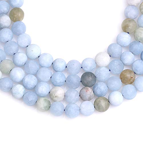 GEM-Inside Natural 8mm Aquamarine Quartz Gemstone Loose Beads Frosted Round A Grade Crystal Energy Stone Power for Jewelry Making 15" - color: Aquamarine, size: 8mm