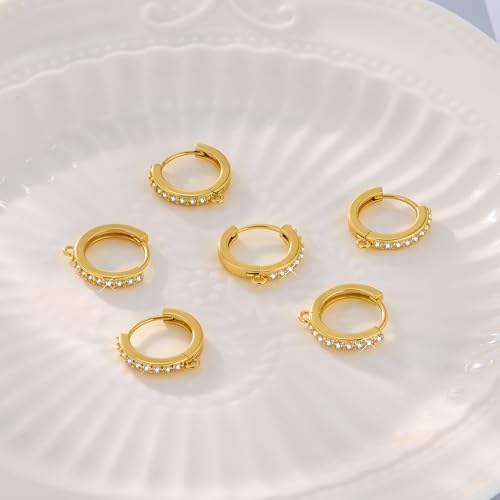 6Pcs Gold Zirconia Hoops for Earrings, Hypoallergenic 14K Goldplated Earring Hooks Round Huggie Zirconia Hoop with Loop Leverback Dangle Earring Making Gold Jewelry Findings Supplies Replacement Set - color: 6PCS_GoldB