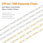 Kyutong 2 Rolls Paperclip Chain for Jewelry Making 32.8 Feet Jewelry Chain Links Silver and Gold Chains Bulk with Lobster Clasps and Jump Rings for DIY Craft Finding Jewelry Making Supplies - color: 2.8×7.6 Paperclip Chain