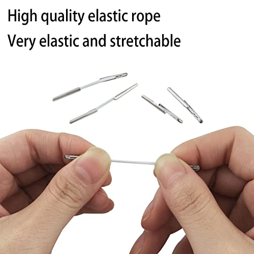 200PCS 1Inch and 1.8Inch White Elastic Barbed Cord Stretch Loop Band with Metal Ends, Stretch Cord with Metal Ends, Metal Barbs Barbed Fasteners for Binding Hanging Findings