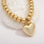 Gold Heart Pendant Necklaces for Women Colorful Acrylic Resin Beaded Choker Necklace Fashion Chunky Statement Beaded Heart Necklace - color: Gold