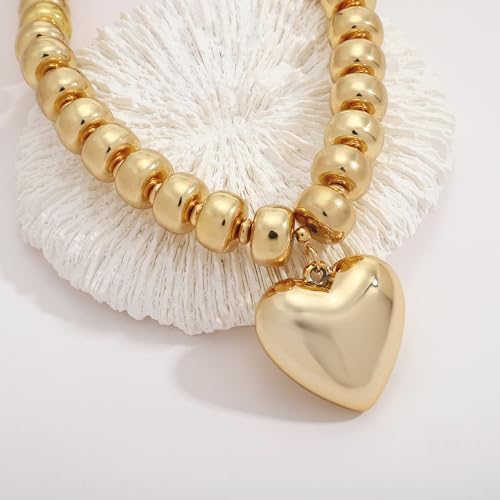 Gold Heart Pendant Necklaces for Women Colorful Acrylic Resin Beaded Choker Necklace Fashion Chunky Statement Beaded Heart Necklace - color: Gold