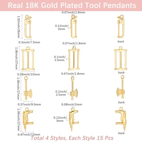 Beebeecraft 60Pcs 4 Style Mini Tool Charms 18K Gold Plated Alloy Axe Saw Construction Home Tool Charm for Jewelry Making DIY Crafts Bracelet Necklace Supplies - color: 60Pcs #2