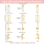 Beebeecraft 60Pcs 4 Style Mini Tool Charms 18K Gold Plated Alloy Axe Saw Construction Home Tool Charm for Jewelry Making DIY Crafts Bracelet Necklace Supplies - color: 60Pcs #2