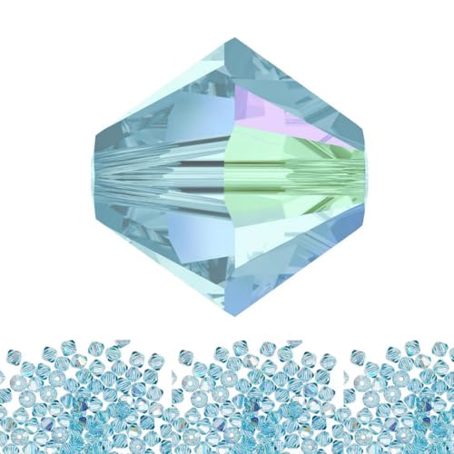 50pcs Authentic Preciosa 6mm Faceted Bicone Crystal Loose Beads Aquamarine AB (Blue) Compatible with Swarovski Elements Crystals for Craft Jewelry Making Pre-B661 - color: Aquamarine AB, size: 6mm (0.24 inch) - 50pcs
