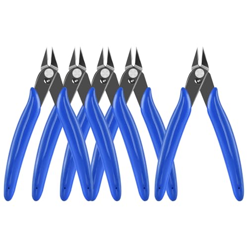 5 Inch Micro Flush Cutter, 5Pack Small Wire Cutters Spring Loaded Cutting Pliers, Wire Cutters for Jewelry Making, Soft Copper Wire, Floral, Electronics, Model Craft, Heating Wire, 3D Print - color: 5 Pack