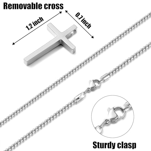 Fiusem Cross Necklace for Men, Silver/Gold/Black Mens Cross Necklaces with 2.5mm Cross Chain and Stainless Steel Cross Pendant, Box Chain 16-24 Inch, Jewelry Gift - size: 18.0 Inches, style: Small silver cross: 1.2" * 0.7"
