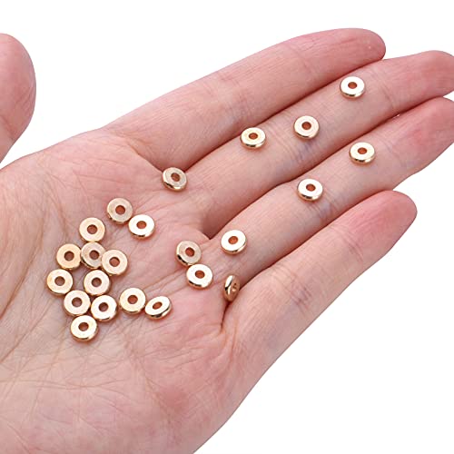 200pcs Gold Plated Flat Round Spacer Beads Brass Disc Spacers Beads Rondelle Spacers Loose Beads Jewelry Spacer Charm Beads for DIY Bracelet Necklace Crafts - color: KC Gold