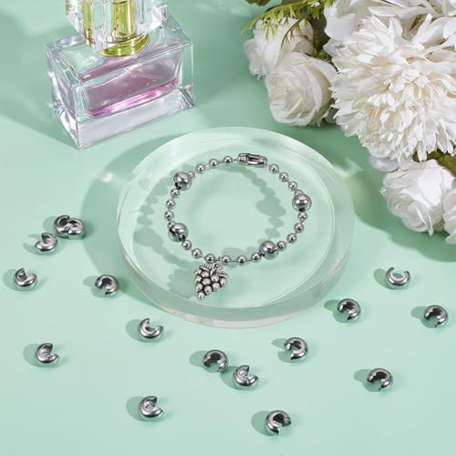 Beebeecraft 1 Box 50Pcs 304 Stainless Steel Crimp Beads Covers 9mm Open Half Round Crimp Bead Knot Cover Small Beads for Jewelry Craft Making