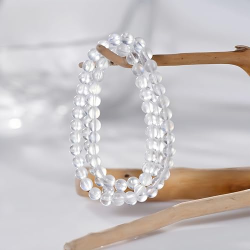 3Pcs Healing Crystal Turquoise Bracelets for Women Men 8mm 6mm 4mm Natural Stone Beaded Stretch Bracelet Jewelry Gifts for Women Girl - color: T3-Moonstone