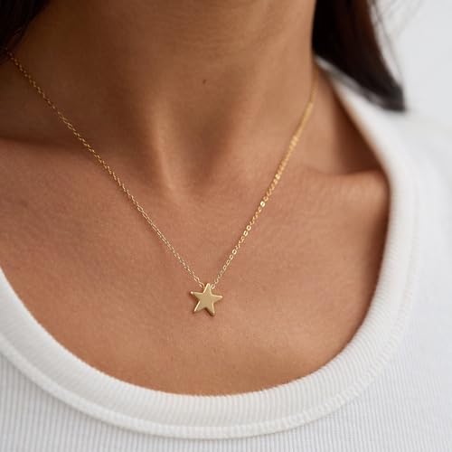 Valloey Rover Gold Necklace for Women 14K Gold Plated Circle Cubic Zirconia Pendant Necklace Dainty Twist Rope Chain Necklace Simple Jewelry Gift for Women - style: Gold-Star