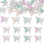 FASHEWELRY 20Pcs Alloy Crystal Rhinestone Butterfly Charms Gradient Color Enamel Butterfly Charms Platinum Plated Fairy Pendants for Earring Jewelry Making Necklace Bracelet Craft - color: Butterfly-Platinum Plated