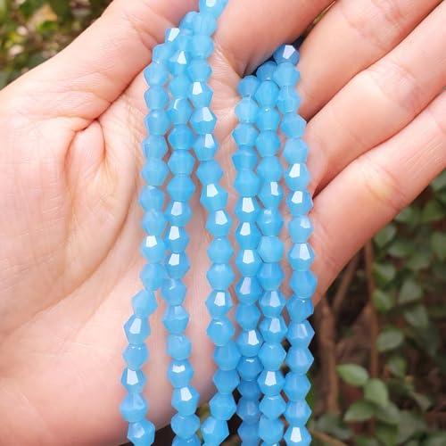 250pcs Czech 6mm (0.24 Inch) Faceted Bicone Crystal Glass Loose Beads Spacer Bulk Blue Turquoise Opal for DIY Craft Jewelry Making CCB631 - color: Blue Turquoise Opal, size: 6mm - 250pcs