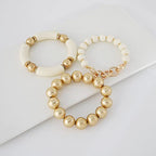 LALAPPLE Gold Plated Beaded Acrylic Bamboo Tube Bangle Bracelets for Women, Colorful Chunky Curved Tube With Gold Plated Pieces Beads Stretch Bracelet Friendship Summer Beach Jewelry - color: A-Ivory-gold beaded 3pcs