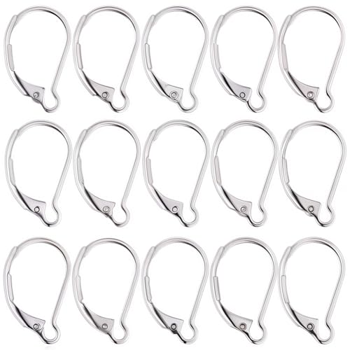 SUNNYCLUE 1 Box 100Pcs Stainless Steel Earring Hooks Leverback Earring Findings Lever Back Earring Hooks French Ear Wire Hypoallergenic Earring Clasp Leverbacks for Jewelry Making DIY Dangle Earrings - color: 100pcs Stainless Steel