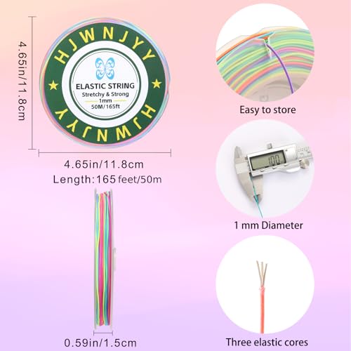 Stretchy Bracelet String,1 mm 165 Feet Sturdy Durable Elastic String Cord for Jewelry Making, Necklaces, Beading and Crafts (Rainbow) - size: 165 Feet (Rainbow)