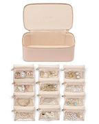 VLANDO Jewelry Box with 12 Velvet Jewelry Bags Travel Jewelry Case for Girls Jewelry Organizers Necklace Rings Earrings Storage Bags Mother Gifts Bridal Shower Gifts- Khaki - color: 12PCS-Khaki