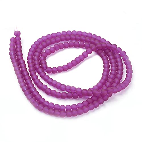 FASHEWELRY 200Pcs Transparent Frosted Glass Bead 4mm Matte Crystal Glass Loose Beads for DIY Jewelry Making (Medium Violet Red) - color: Medium Violet Red