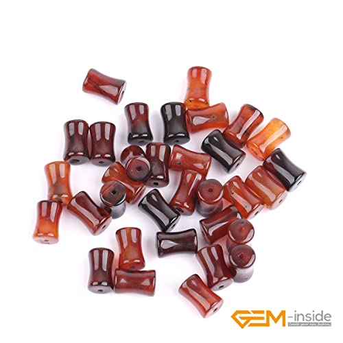 GEM-Inside 30Pcs 8x12mm Natural Brown Dreamlace Agate Stone Plant Bamboo Knot Bone Charms Beads for Jewelry Making Power Energy Chakra Stone Beads - color: Brown Dreamlace Agate