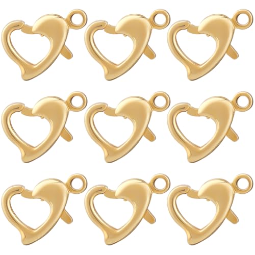 Beebeecraft 1 Box 30Pcs Heart Lobster Clasps 18K Gold Plated Brass Lobster Claw Jewelry Bracelet Clasps Connector with Jump Ring for Valentine's Day DIY Craft Jewellery Making, Small 0.4x0.28in - color: Gold