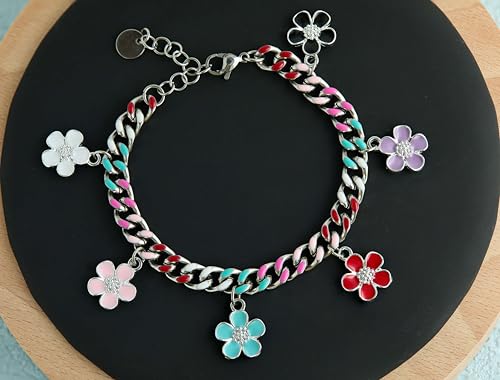 Anjulery 30Pcs Flower Charms for Jewelry Making and Crafting - Enamel Charms for Bracelets Earrings Necklaces Pendants (30Pcs Silver-B) - color: 30Pcs Silver-B