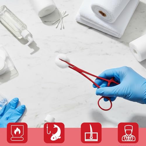 BBTO Hemostat Curved and Straight Hemostat Forceps Piercing Pliers Forceps, Stainless Steel Straight and Curved Pliers, Fishing Tweezer(Red,2 Pcs) - color: Red