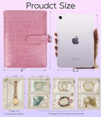 Travel Jewelry Organizer Case,Small Jewelry Bags Jewelry Storage Book Ring Binder with Clear Zipper Velvet Pouch for Women Traveling,Earrings, Rings, Necklace, Bracelet (Pink) - color: Pink