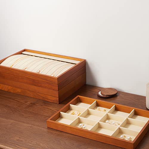 Oirlv 8 Line Wood Ring Storage Tray Jewelry Drawer Organizer Showcase Ring Earrings Display Holder(Creamy-white) - color: Creamy-white ring tray
