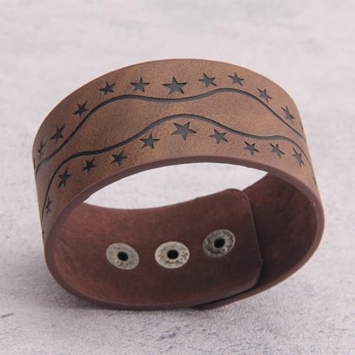 GelConnie Leather Cuff Bracelet Punk Braided Bracelets Rock Leather Wristbands Faux Mens Leather Bracelet Gothic Viking Bangle Adjustable Wrap Bracelet for Women,Men - color: MLPB086-Brown