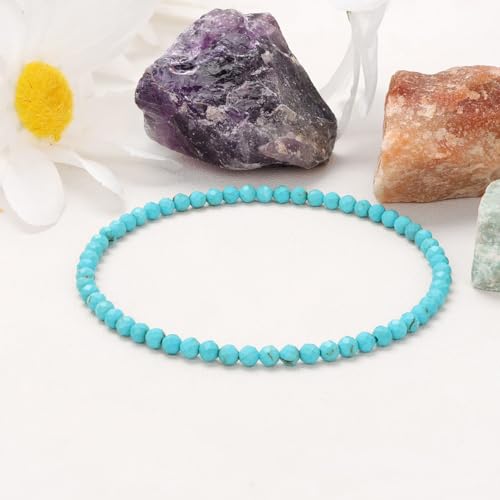 Healing Crystal Bracelet Clear Quartz Faceted Beaded Bracelets for Women Men 3mm Natural Stone Adjustable Handmade Stretch Bracelet Reiki Spiritual Jewelry Fashion Gifts - color: Turquoise