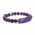 Justinstones Gem Semi Precious Gemstone Love Heart Charm Stretch Beaded Bracelet Unisex - color: Amethyst