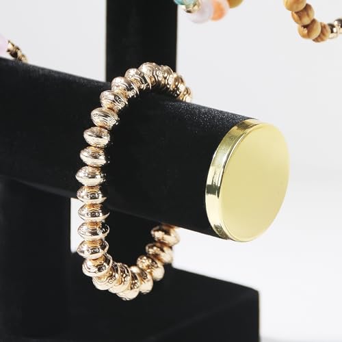 Coward 2 Tier Bracelet Holder Stand, Necklace Bangle Bracelet Watch Display Rack, Jewelry Hairband Scrunchie Organizer Storage Tower for Women (Black Velvet) - color: Black