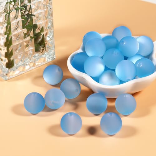 25pcs Resin Transparent Frosted Beads 16mm Cat Eye Circular Rubber Bead Spacer Bead DIY Making Friendship Bracelet Phone Chain Keychain Pen Beads Accessories (Blue) - color: Blue