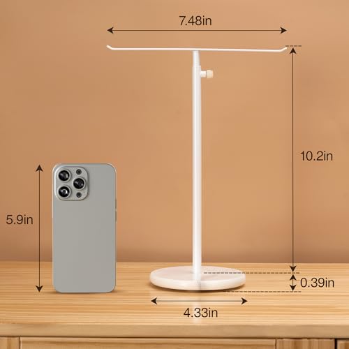 White Necklace Holder Jewelry Organizer Stand – Adjustable Height T‑Bar Jewelry Display with White Marble Base, Necklace & Bracelet Holder, Countertop Jewelry Tree - color: White