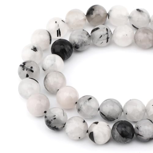 Bymitel 90 pcs Natural Genuine Real Round Loose Stone Beads Gemstone Spacers for Charm DIY Jewelry Making 15.5" per Strand 4mm (Black Tourmaline Quartz, 4mm) - color: Black Tourmaline Quartz, size: 4mm