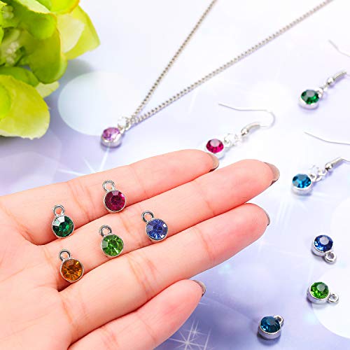 Hicarer 72 Pcs Crystal Birthstone Charms DIY Beads Pendant Crystal Charm for Jewelry Necklace Bracelet Earring Making, 7 mm - color: Dark Colors
