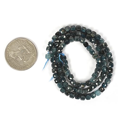 Natural Blue Tourmaline Gemstone 4mm Faceted Cube Square Loose Beads 16 Inch for DIY Jewelry Making Beads - color: Blue Tourmaline
