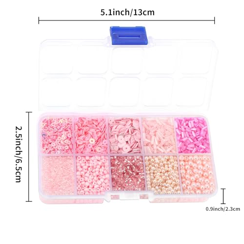 10 Color Small Assorted Glass Seed Beads, Loose Sequins, Multiple Sizes Mini Waist Bead Tiny Tube Beads for Jewelry Making (Pink) - color: Pink