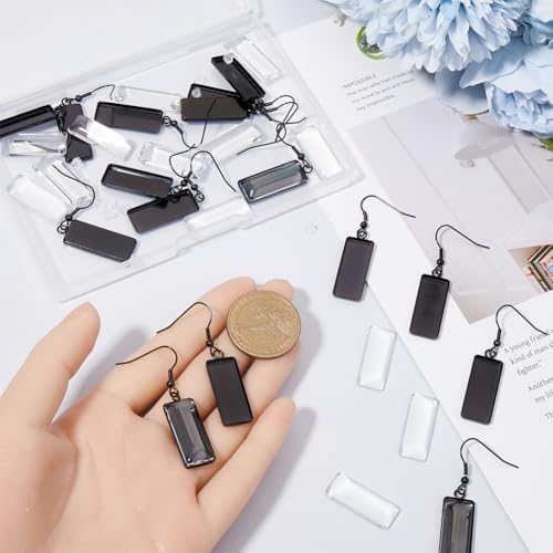 1 Box 60Pcs 20 Sets Black Bezel Earring Blanks 10x25mm Earring Bezel Trays Rectangle Pendant Bezel Blanks with Glass Cabochons Settings Stainless Steel Hooks Accessories for Jewelry Making - style: Style 1