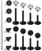 Medusa Lip Piercing Jewelry Stainless Steel 16G Nose Stud Labret Jewelry Monroe Lip Rings Different Size Tragus Nail Conch Cartilage Helix Earring Stud Bar Length 6mm 8mm 10mm 12mm - color: 16G internal thread Flat Back Stud Piercing Black