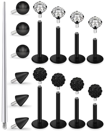 Medusa Lip Piercing Jewelry Stainless Steel 16G Nose Stud Labret Jewelry Monroe Lip Rings Different Size Tragus Nail Conch Cartilage Helix Earring Stud Bar Length 6mm 8mm 10mm 12mm - color: 16G internal thread Flat Back Stud Piercing Black
