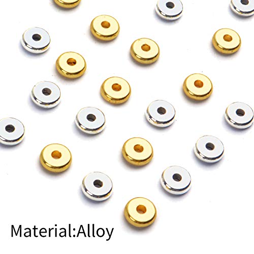 200pcs 8mm Flat Round Rondelle Spacer Beads Disc Spacers Loose Beads Jewelry Metal Spacers for DIY Bracelet Necklace Crafts,Gold and Silver - color: Gold and Silver