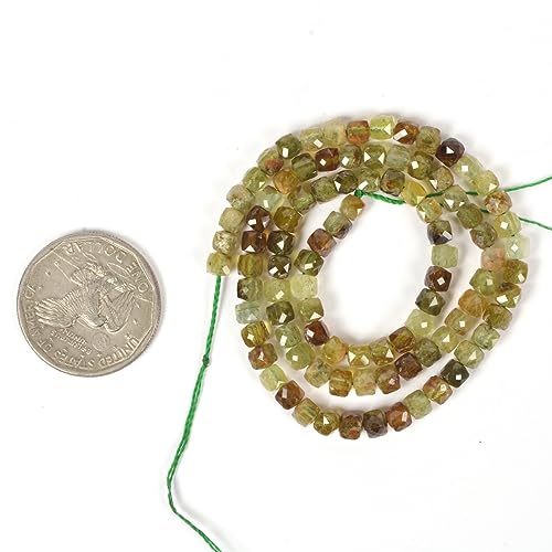 Natural Green Garnet Gemstone 4mm Faceted Cube Square Loose Beads 16 Inch for DIY Jewelry Making Beads - color: Green Garnet