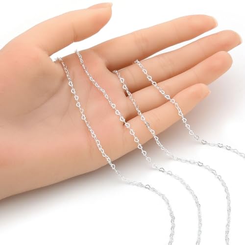 Adabele 10 Feet Authentic 925 Sterling Silver Unfinished Heart Shaped Link Chain 3.2mm x 2.1mm Small Thin Hypoallergenic Nickel Free for DIY Craft Jewelry Making SSK-T2 - color: Sterling Silver, size: 3.2mm Heart Link - 10 Feet