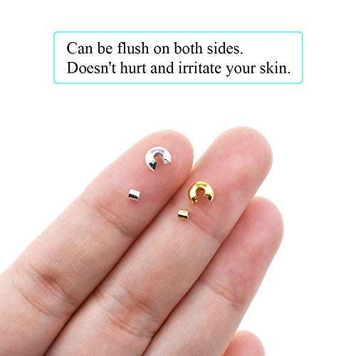 2mm Tiny Tube Crimp Beads and 4mm Crimp Bead Knot Covers Half Round Easy to Position Two Sides Keep Flush Close Neatly Evenly Stop Wire Wear No Irritate for Jewelry Craft Silver Gold 180sets - size: 2mm&4mm-Silve&Gold-180Pcs