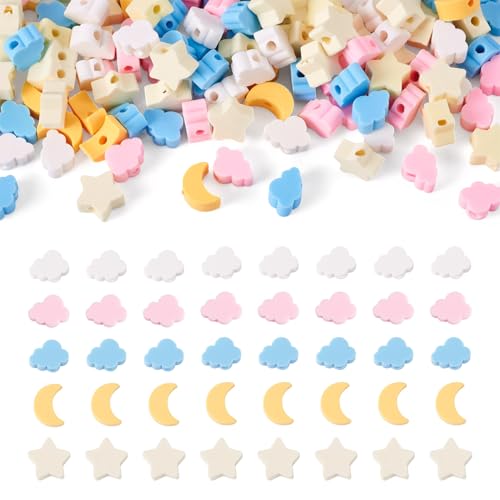 200Pcs Polymer Clay Beads Candy Moon Star Cloud Bead Colorful Slice Loose Spacer Beads for DIY Friendship Bracelet Necklace Earring Phone Strap Charm Keychain Jewelry Making - color: Mixed Color-Cloud