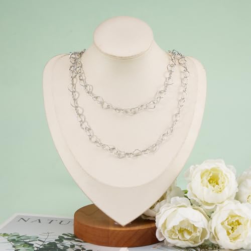 KYUNHOO 5 Meters Hollow Heart Chain for Jewelry Making Silver Embossed Heart Jewelry Links Stainless Steel Necklace Making Chains Bulk for Men Women DIY Handcrafts Finding Supplies - color: Heart Silver