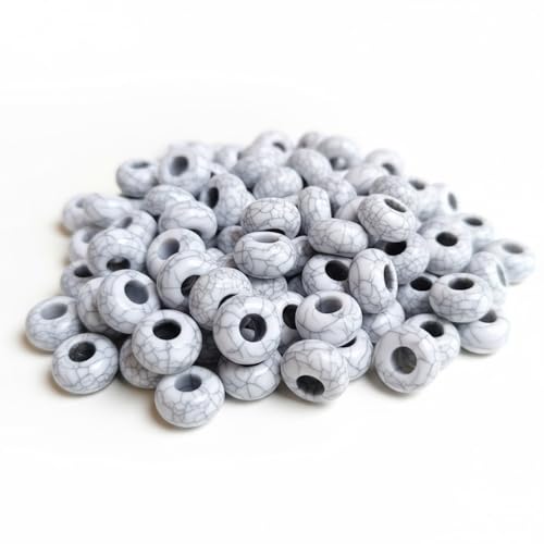Large Hole Beads for Jewelry Making-100pcs 14mm European Rondelle Spacer Beads,Big Hole Craft for Bracelets(White) - color: White