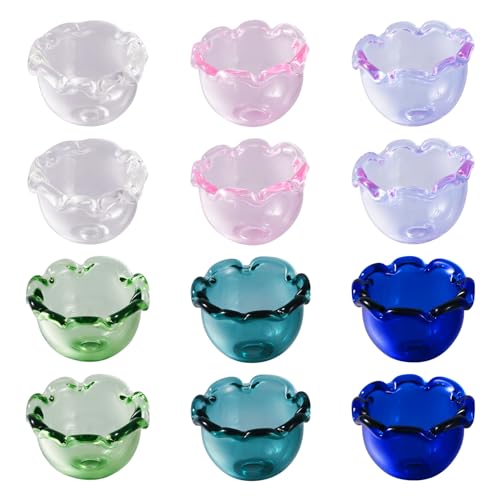 FASHEWELRY 12Pcs Glass Flower Beads Caps 6 Colors Transparent Wind Bell Beads Glass Jellyfish Fishing Bead Trumpet Floral Bead Caps Charms for Wind Chimes Craft Earring Jewelry Making - color: 6 Colors Glass Bead Cap