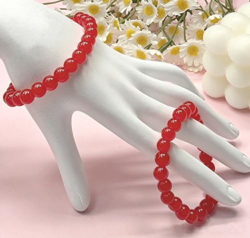 200PCS Glass Beads 8mm Glass Beads for Bracelets Necklaces Jewelry Making DIY Crafts (Red) - color: Red